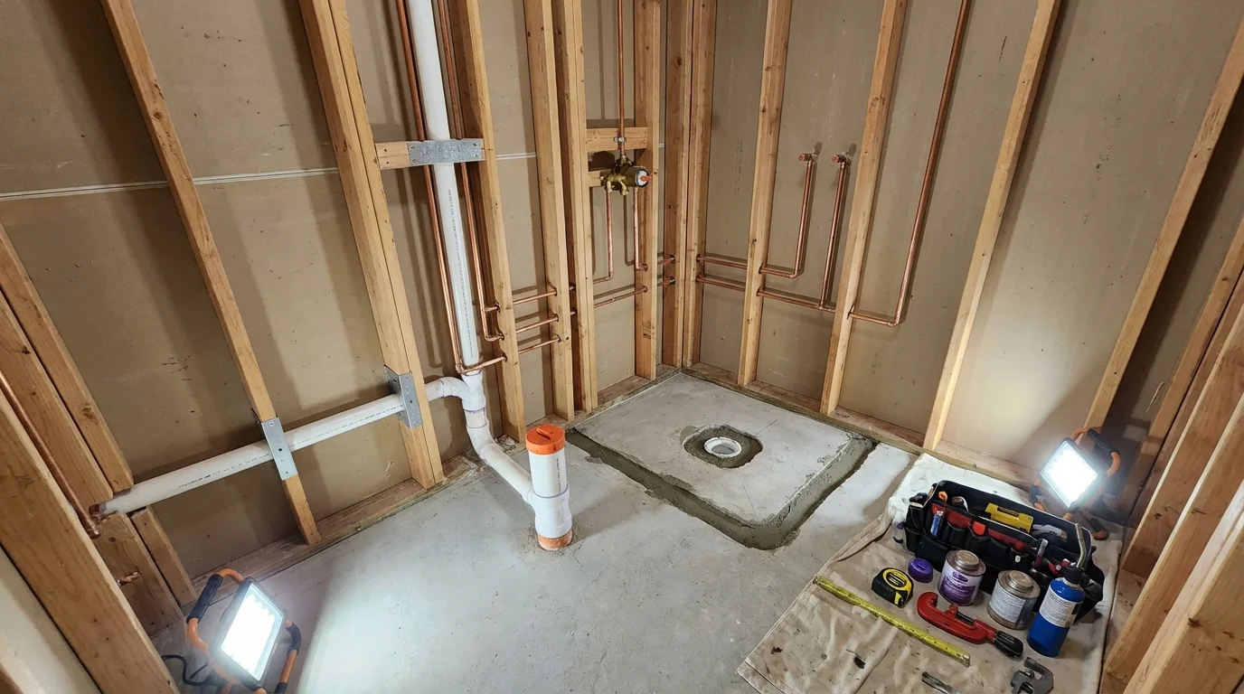 Bathroom rough-in plumbing during remodel by Johns Plumbing LLC in Orange Beach
