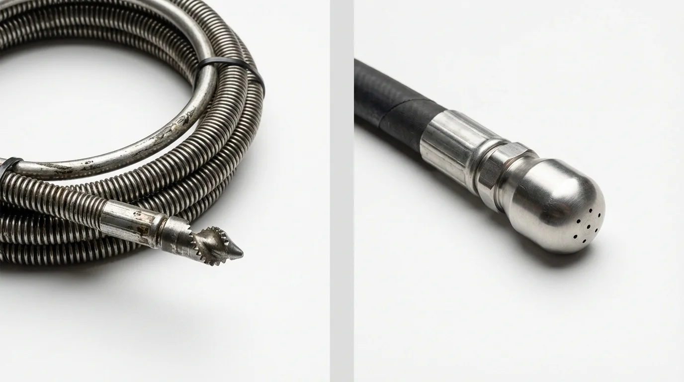 Drain snake cable and hydro jetting nozzle used for drain cleaning in Orange Beach, AL